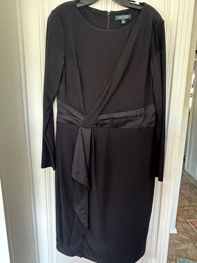 Lauren Ralph Lauren Black Long-Sleeve Faux-Wrap Sheath Dress